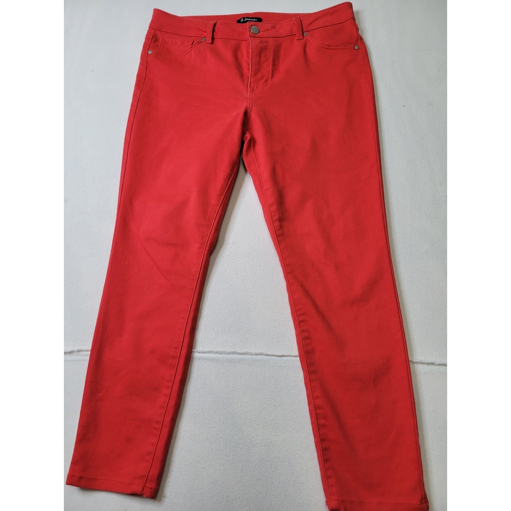 d.jeans Womens Red Skinny Jeans Size 14 Rep Stretch Denim Solid Red Pants 1234